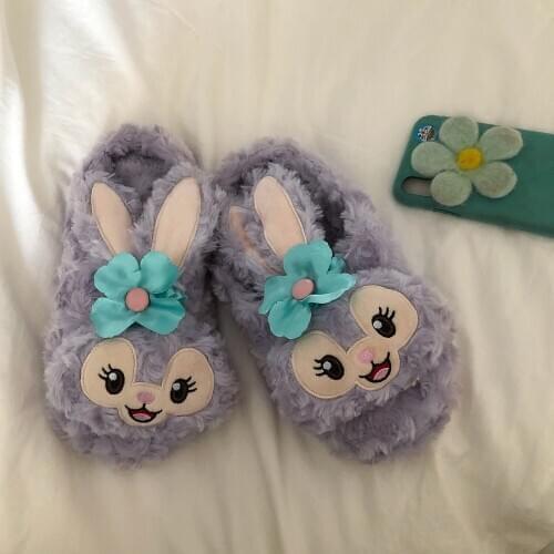 Womens Mens 3D Rabbit Plush Slippers Winter Warm Indoor Shoes Furry Girls Lovely Cute Plus Size New 2021 Fur Slides