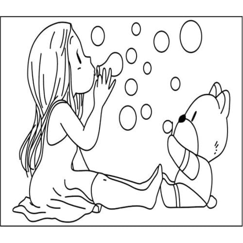 10x6 Girl blowing bubbles New Transparent Clear Rubber Stamp Sheet Cling Scrapbooking Photo Album PaperCard DIY Craft