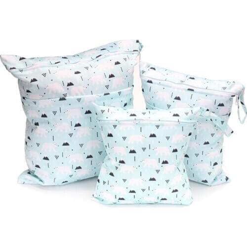 3 Pcs Baby Printed Diaper Bag TPU Waterproof Nappy Double Zipper Handbag Pocket