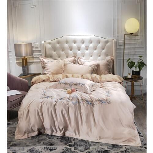 European style wind 4pcs cotton cotton embroidered high density ice silk satin quilt sleeve bed sheet bedding