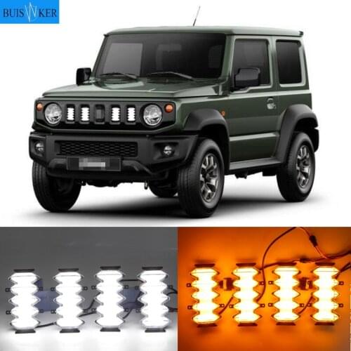 4PCS LED Front Grille Upgrade Lamps Daytime Running Light For Suzuki Jimny 2019 2020 2021 DRL Yellow turn signal