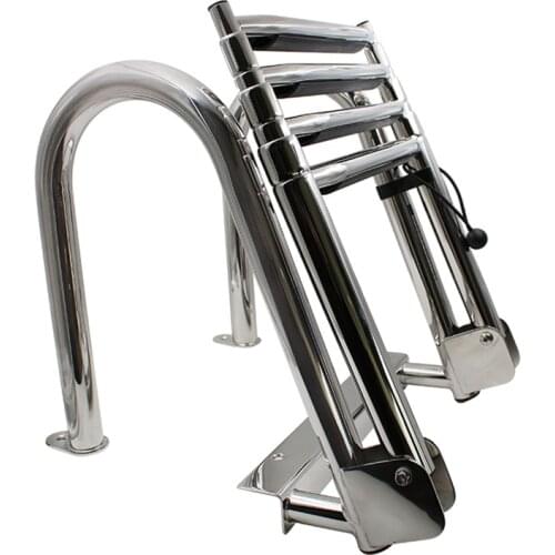 4 Step Marine Boat Folding Ladder Thickened 316 Stainless Steel Telescoping Ladder Swim Platform Boat Accessories Yacht Ladder