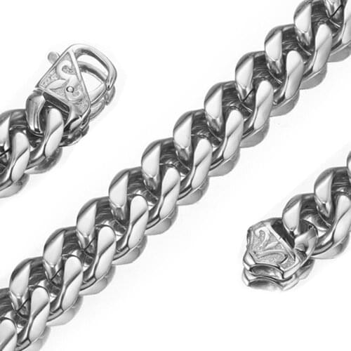 15mm Top Design Stainless Steel Silver Color Curb Cuban Chain Trendy Jewelry Mens Womens Necklace Or Bracelet 7-40inch Optional