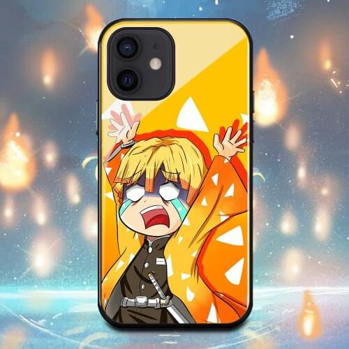 Demon Slayer Agatsuma Zenitsu Phone Case For Iphone 11 11Pro 12Mini 12Pro X XR XS Max 6 6s 7 8 Plus Tempered glass shell Cover