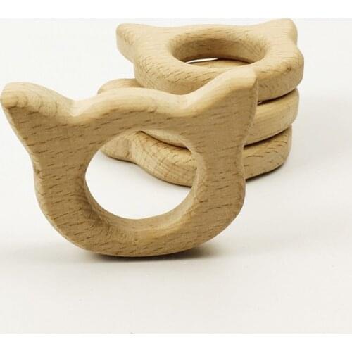 20PC Cat shaped Wooden Unique Engraved Infant Teethe Natural Teething Beech Tree For necklace Home Decor Accessories Teether