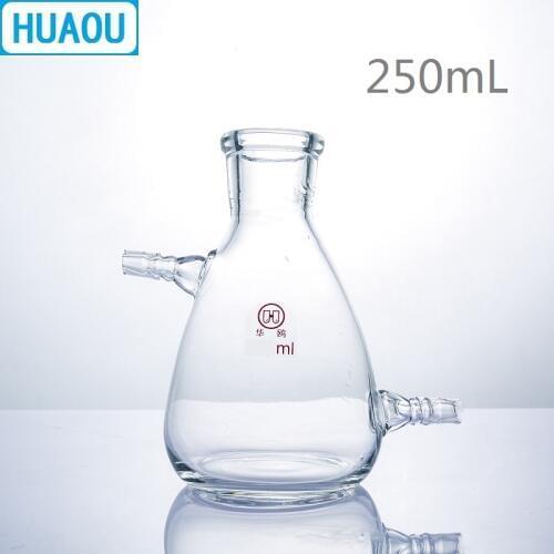 HUAOU 250mL Filtering Flask with Upper Tubulature at Side and at Bottom Borosilicate 3.3 Glass Laboratory Chemistry Equipment