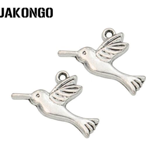 JAKONGO Antique Silver Plated Flying Birds Charms Pendant for Jewelry Making Earrings Bracelet Accessories DIY 26x14mm 20PCS/lot
