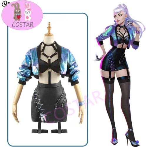 Game LOL K/DA KDA Evelynn Cosplay Costume Black Team Suit Top+Coat+Skirt Halloween Party Outfit For Girls Women New 2020