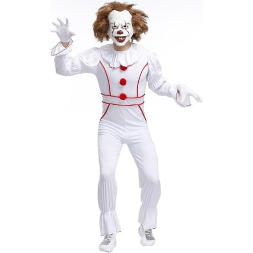 Stephen Kings It Pennywise Cosplay Costume Adult Men Halloween Horror Clown Costume Carnival Fancy Party Dress Outfit mask