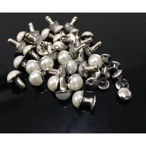 100PCS 6mm Round Silver Acrylic Pearl Rivets Leather Craft Punk Studs Fit DIY Making Belts Shoes Bag Bracelets Shipping Free