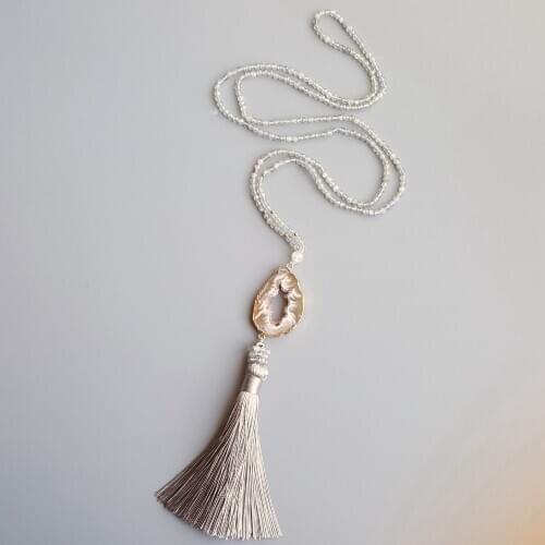 LiiJi Unique Natural Labradorite Moonstone Crystal Agates Long Tassel Long Necklace 82cm Delicate Jewelry