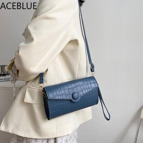 ACEBLUE Black Alligator PU Leather Small Flap Bags for Women 2021 Fashion Cover Mini Shoulder Messenger Bags Ladies Girls Bags
