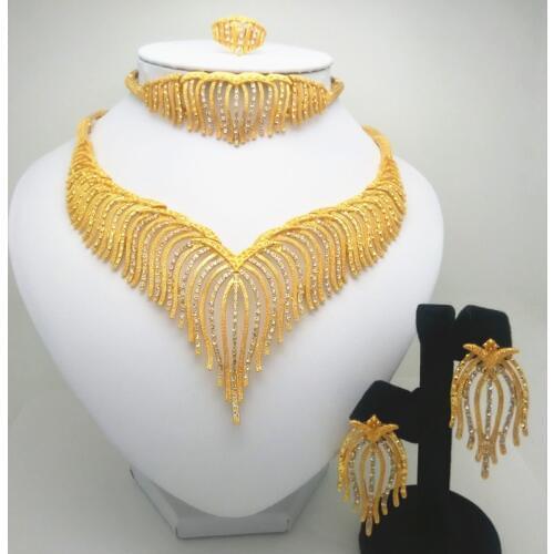 Kingdom Ma Dubai Bridal Big Crystal Jewelry Sets Nigerian Wedding African Necklace Bracelet Earring Ring Jewelry Sets