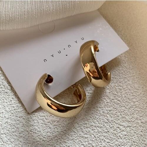 Fashion Round Earrings 2021 Minimalist Gold Silver Color Metal Large Circle Geometric Earrings for Women Wedding Party Jewelry