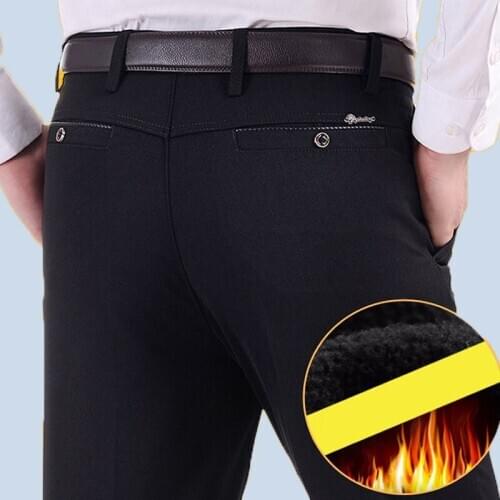 TANG 2019 Men Gentleman No Ironing Thick MOOWNUC Slim Fit Business Casual Pant Keep Warm Winter Fashion Trousers Men Suit Pant