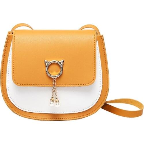 Spring New Women Korean Small Hand Message Bags Girl Hit Color Saddle Bag Crossbody Shoulder Cat Ear Pendant Phone Bag Clutch