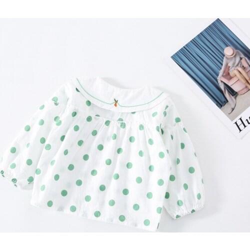 Spring New Kids Girls Fashion Polka Dot Long Sleeved Shirt Tops
