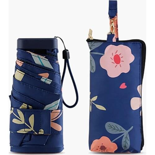 New 14CM Mini Six Folding Umbrella Women Small Portable Sun Umbrella Anti UV Storage Case Pocket Umbrellas Sunscreen Parasol 6K