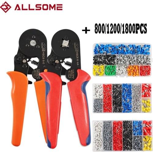 ALLSOME Electrical Wire Crimp Terminal Crimping Pliers Wire Stripper Crimper Ferrule crimping tool Pliers Set HCS8 6-4 6-6