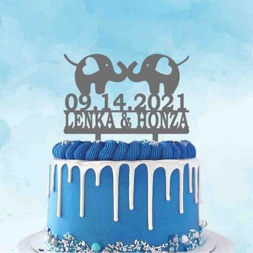 Personalized Couple Elephant Cake Topper Custom Couple Name Wedding Date Wedding Party Decoration Topper