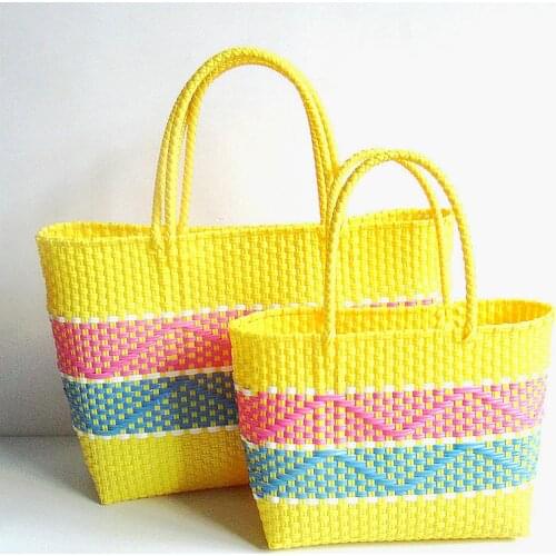 Hit The Color Handmade Woven Bag For Women 2021 New Large Handbag Summer Beach Bag Vegetable Bucket Waterproof Eco Shopping Bag
