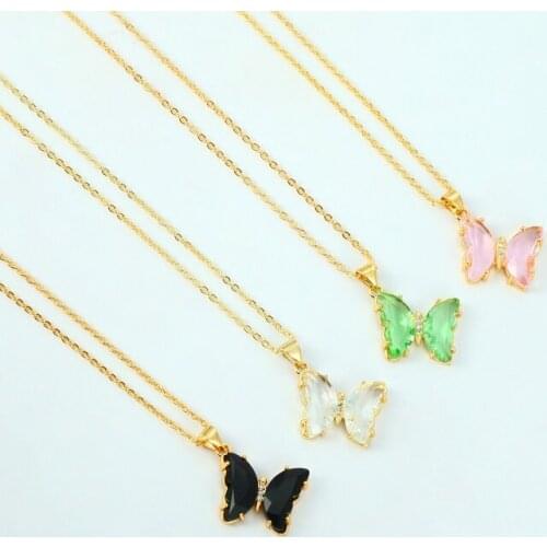 Daihe Popular Enamel Butterfly Pendant Necklace Women 18K Gold Plated Colorful Drops Oil Copper Necklaces Women Gift Jewelry