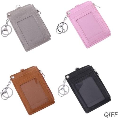 Portable Leather Business ID Card Credit Badge Holder Coin Purse Wallet Keychain