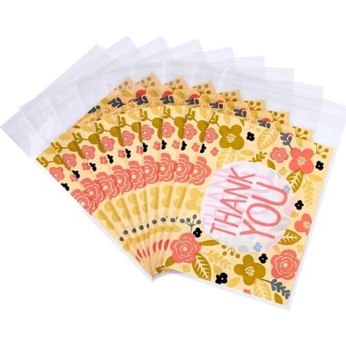 Rectangle OPP Cellophane Bags Small Jewelry Storage Bags Self-adhesive Bags with Word Thank You 16.2x9.9cm about 95~100pcs