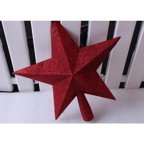 Brand new Festive glitter shiny star shaped christmas tree ornament XMAS desorration tooper top 25CM 4color Party event Supplies