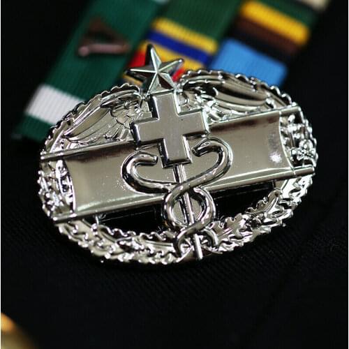 US Army 2ND AWARD COMBAT MEDICAL Badge Insignia Pin silver