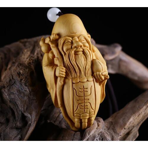 8cm Antarctic Star Figurines Collection Shouxing Wood Staute Boxwood Carving Handicraft Birthday Present