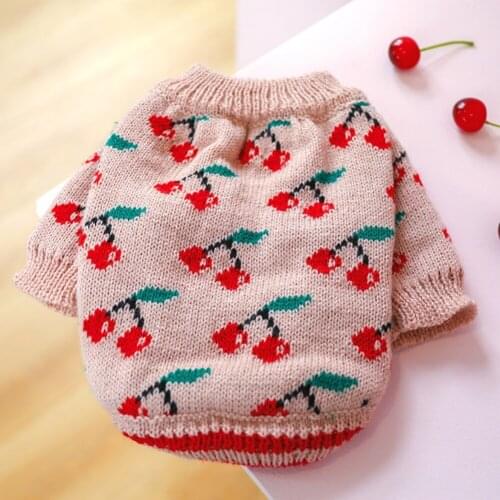 Pet Dogs Clothes Cute Cherry Print Checkered Dog Sweaters Puppy Winter Warm Sweaters Clothing for Dachshund Chihuahua Corgi