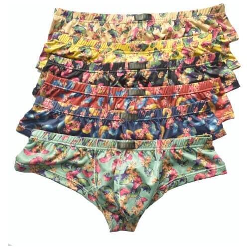 6Pack Men Small Boxer Milk Silk Ginkgo Leaf Print Boxer Shorts Bulge Pouch Underpants Gay Panties Mens Underwear Boxers