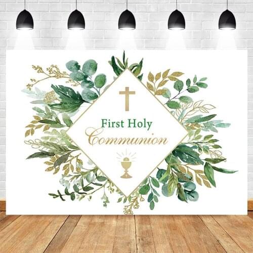 First Holy Communion Backdrop Leaf Cross Chalice Vinyl Photography Background Photographic Photophone Banner Photocall Poster