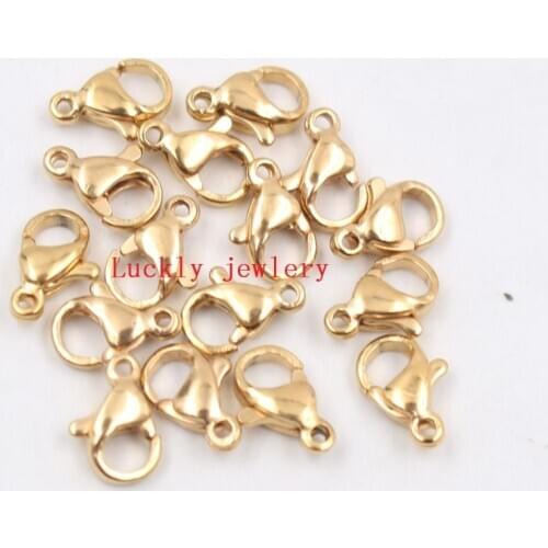 Lot 50pcs in 9mm-15mm more size bulk wholesale Stainless steel Gold lobster clasps Claw hooks Jewelry Finding DIY Marking