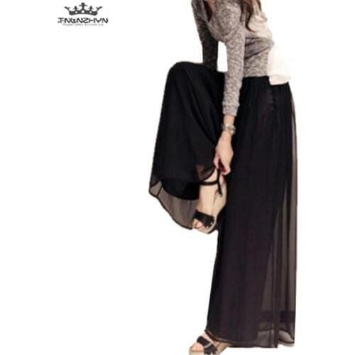 Tnlnzhyn 2019 Spring Summer Women Chiffon Wide leg Pants Loose Wide leg Pants Long Trousers ladies Plus Size Skirts Pants Y995