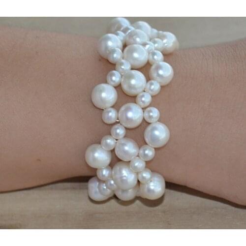 Stunning Pearl Jewelry,AA 4-8MM 100% Real Freshwater Pearl Bracelet,Natural Pearl Fashion Womens Jewelry,Handmade Wedding Gift