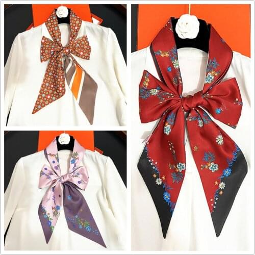 160*10cm New Floral Print Double Layer Twill Weave Silk Womens Long Scarves Scarf