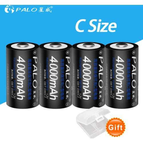 4Pcs PALO Ni-MH 4000mAh C Size 1.2V Rechargeable Battery C for Household Flashlight Water Heater Toy C Size rechargeable battery