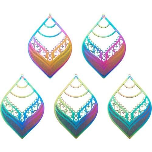 5pcs Stainless Steel Hollow Leaves Charms Teardrop Floral Filigree Charms Metal Pendant Necklace for DIY Jewelry Making Findings