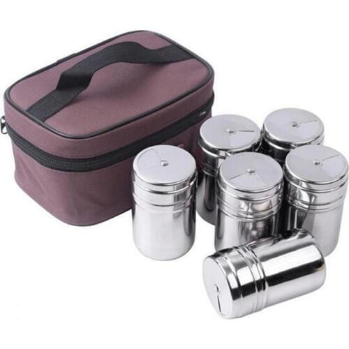 6Pcs/S Outdoor Tableware Stainless Steel Seasoning Cans Bottles for Camping Trip Kitchen Outdoor Cooking BBQ Cookware