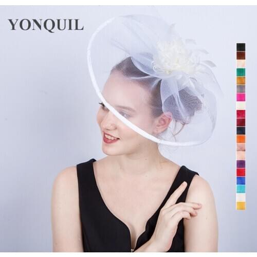 White Wedding Mesh Crinoline Fascinators Hats Hair Accessories For Church Kentucky Derby Ascot Races Multi-Colors Top Quality