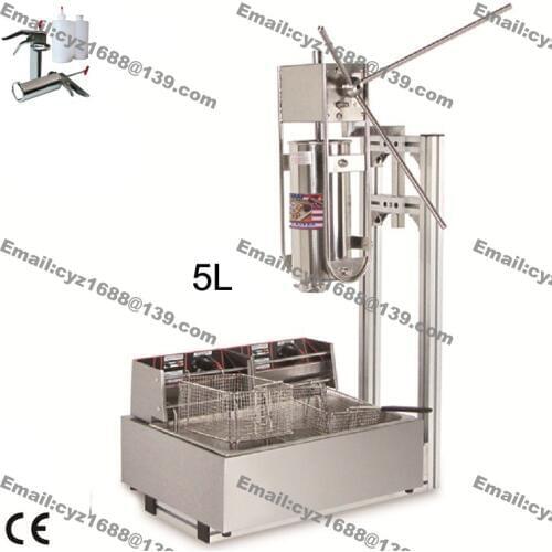 Free Shipping Commercial Manual Vertical 5L Spanish Doughnuts Churros Churrera Machine Maker with 12L Electric Fryer + 1L Filler