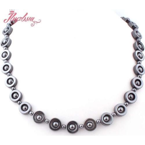 12mm Black Coin (No Magnetic) Hematite Natural Stone Beads For Lady Woman Tribal Fashion Jewellery Necklace 17.5" Free Shipping