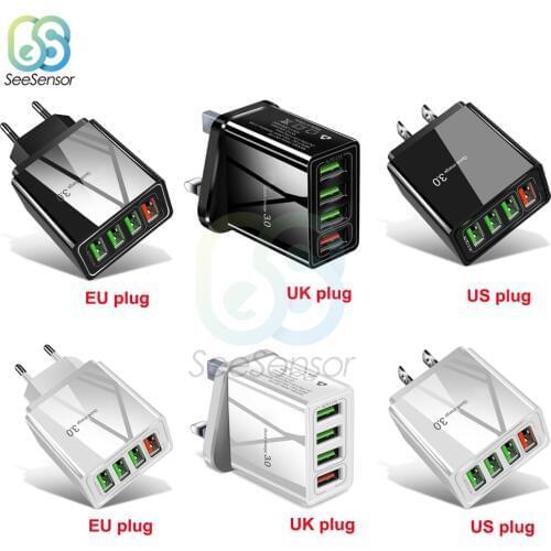Quick Charge 3.0 QC 3.0 Fast Charger 4 Port USB Portable Charging Mobile Phone Charger For iPhone Samsung Xiaomi Huawei