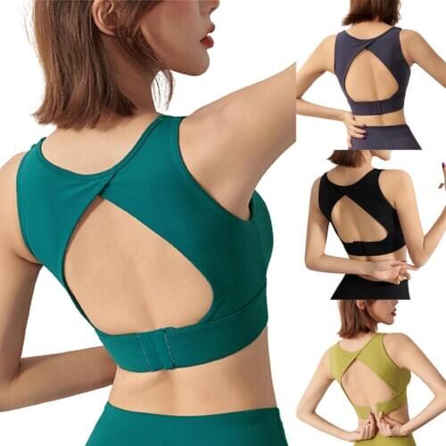 Women Sport Bra Shockproof Sexy V Neck Gym Fitness Yoga Tops Push Up Sports Bras Backless Gym Sport Yoga Bra Vest Top Underwear