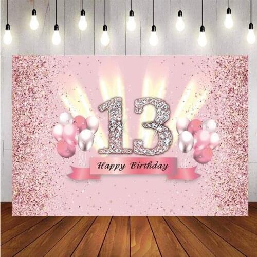 Sweet 13th Backdrop Pink Balloon Rose Gold Glitter Lady Happy Birthday Party Photography Background Photo Studio Banner