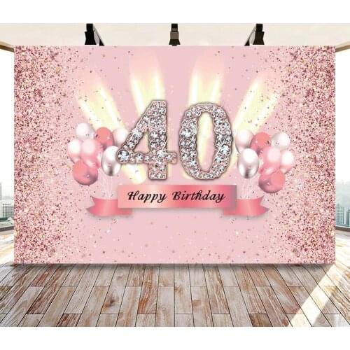 Happy Birthday Party Backdrop for Adult Woman Rose Gold 30th 40th 50th Fabulous Birthday Photo Background Balloon Glitter Custom