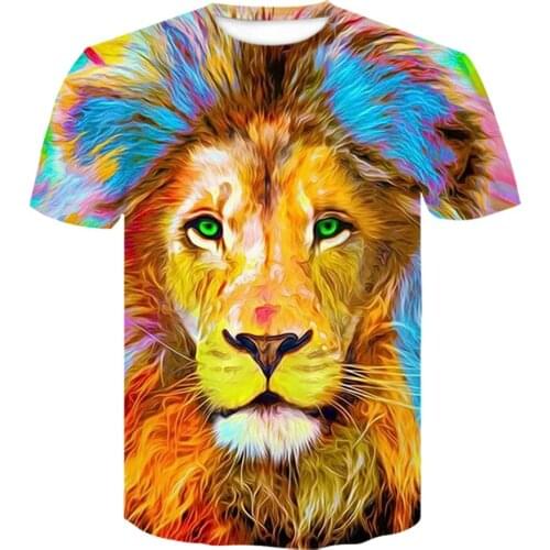Colorful lion 3D tshirt harajuku Printed T shirt Breathable Casual Short sleeve animal harajuku t shirt for men Fashion shirt