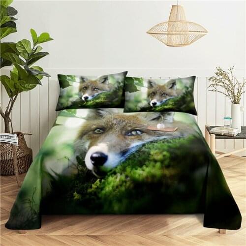 Fox 0.9/1.2/1.5/1.8/2.0m Digital Printing Polyester Bed Flat Sheet With Pillowcase Print Bedding Set